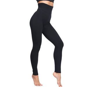 Women’s Black High Waisted Control Top Fleece Lined Leggings Size L NEW